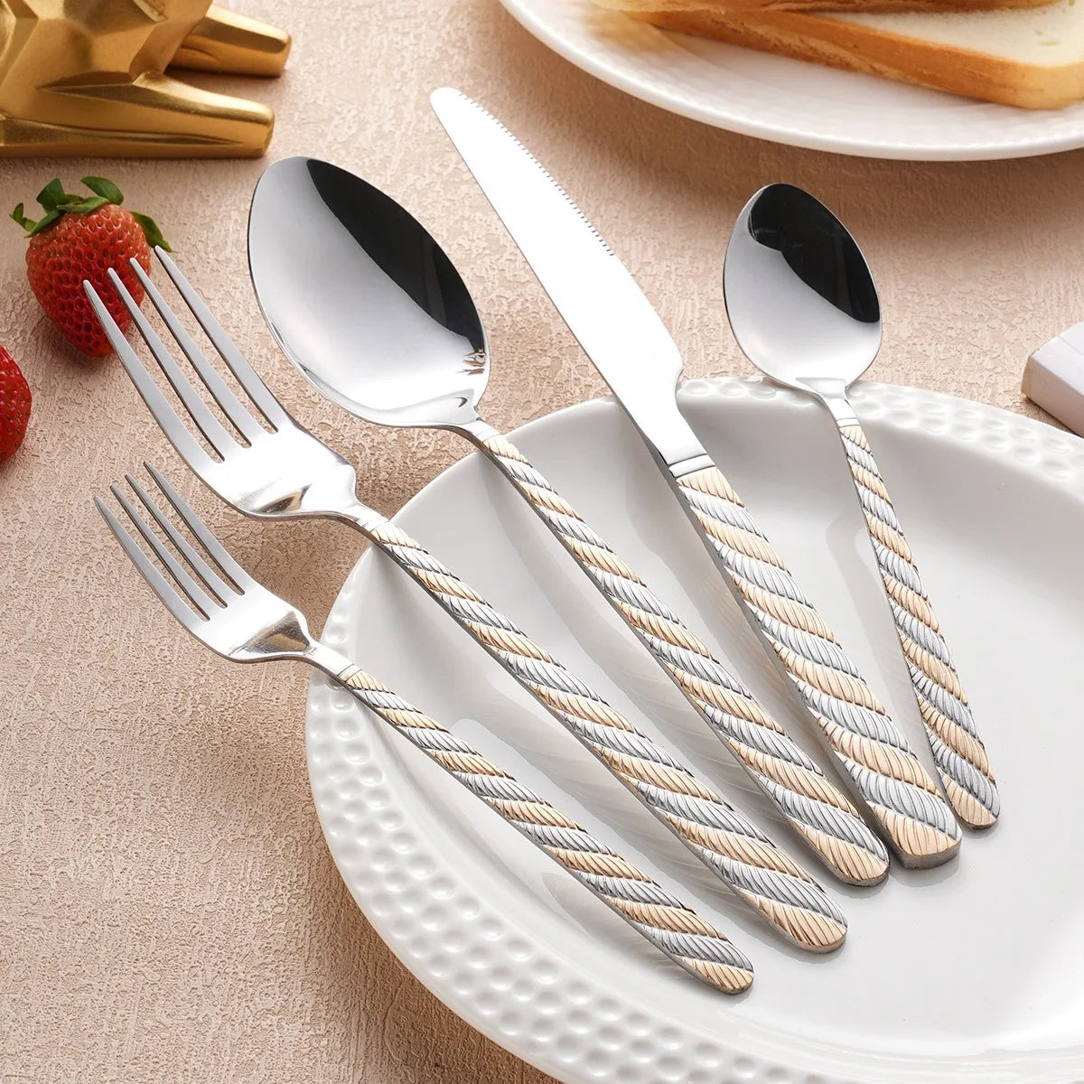20-Piece Golden Stainless Steel Flatware Set – Knife Fork Spoon Flatware Set Oasis Select