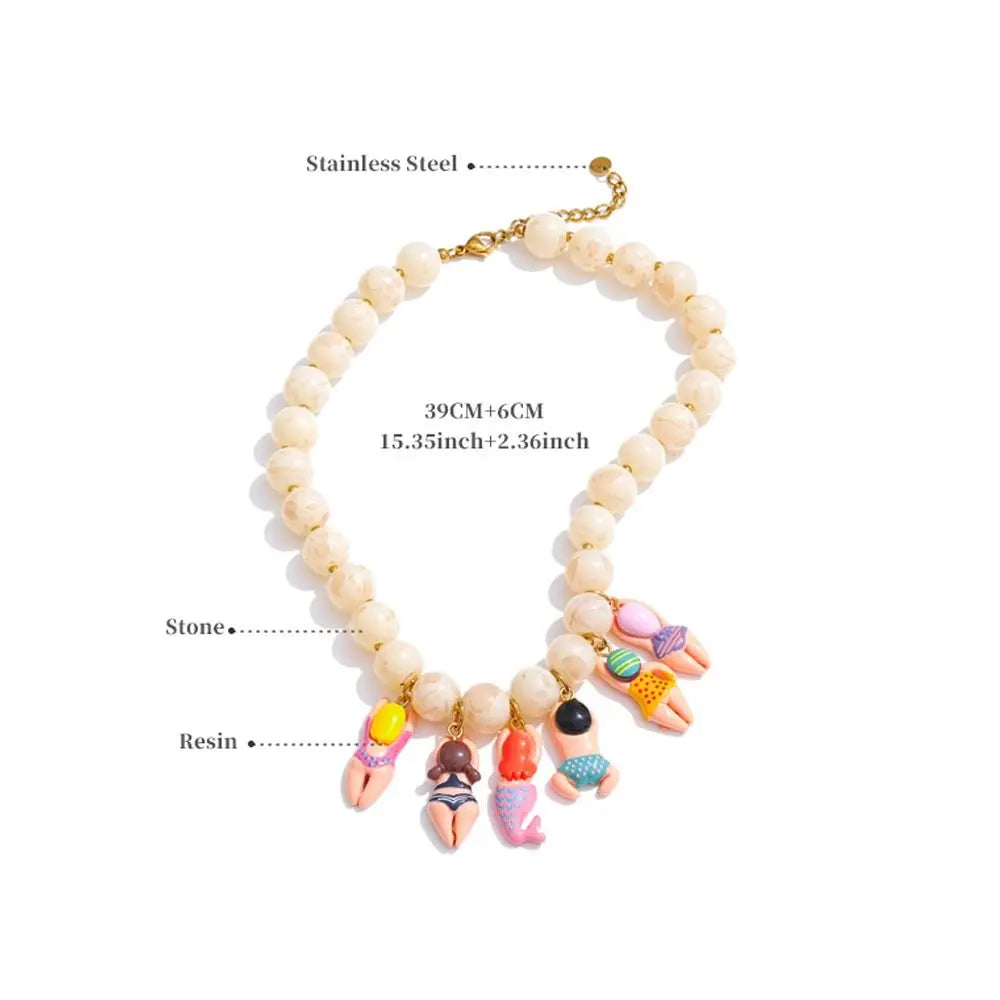 New Bikini Doll Necklace Adjustment Imitation Stone Neck Chain Handmade Gift Beads Chain Necklace Accessories Oasis Select