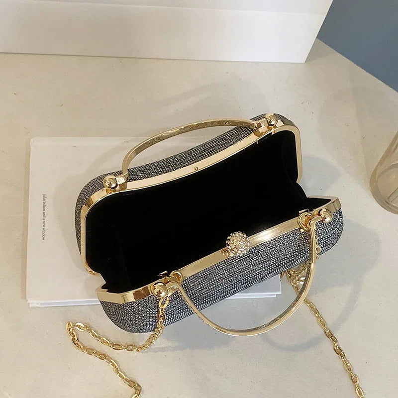 1PC Gold Fashion Chain Handbag Unique Shoulder Slung Small Banquet Bag For Dinner Storage Oasis Select