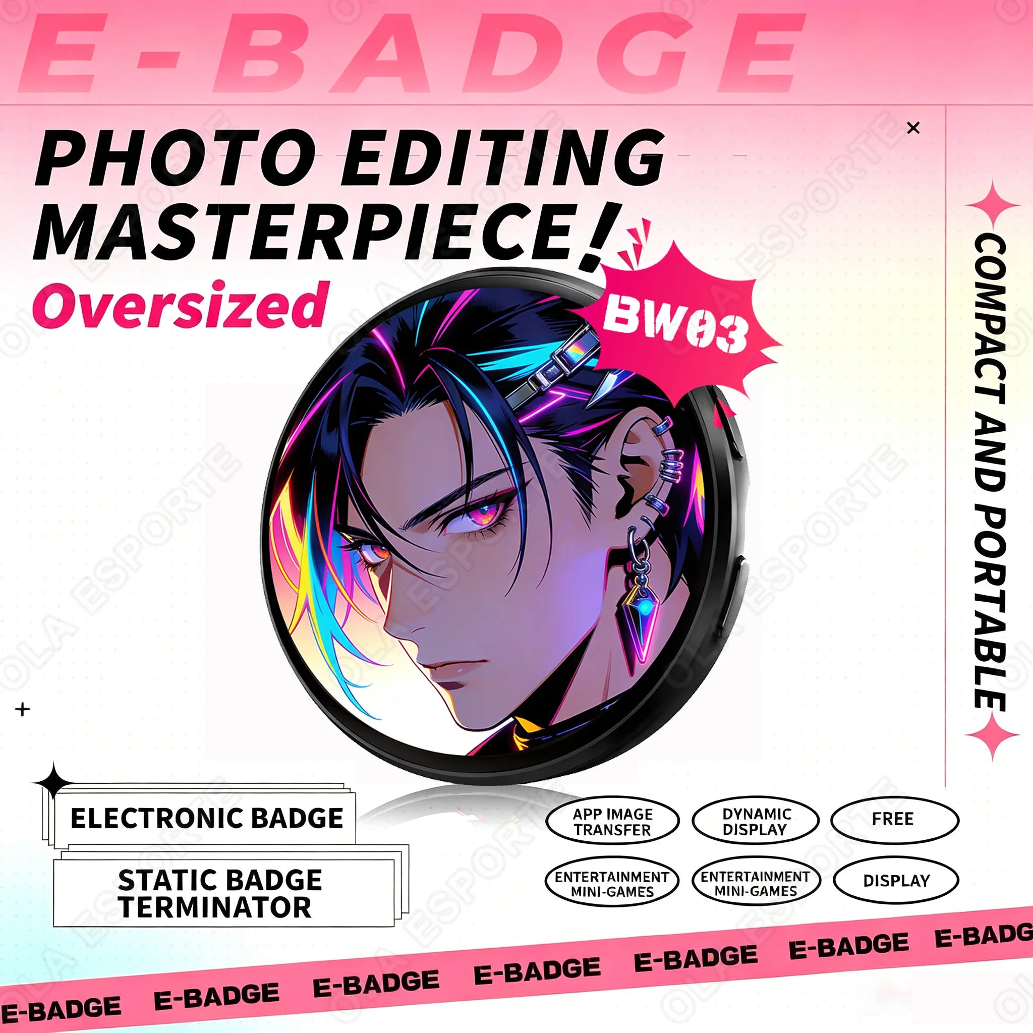 Anime E-Badge Display Pin | 1.5″ Touch Screen LED Smart Badge