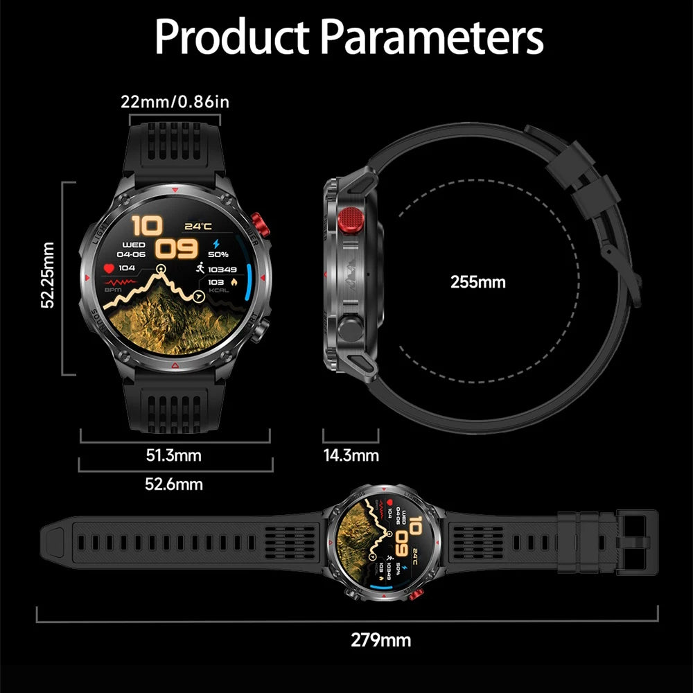 Smart Watches Waterproof Men BT Call Compass LED Flashlight Outdoor Smartwatch Health 100+ Sports Fitness 1100mAh Large Battery Oasis Select