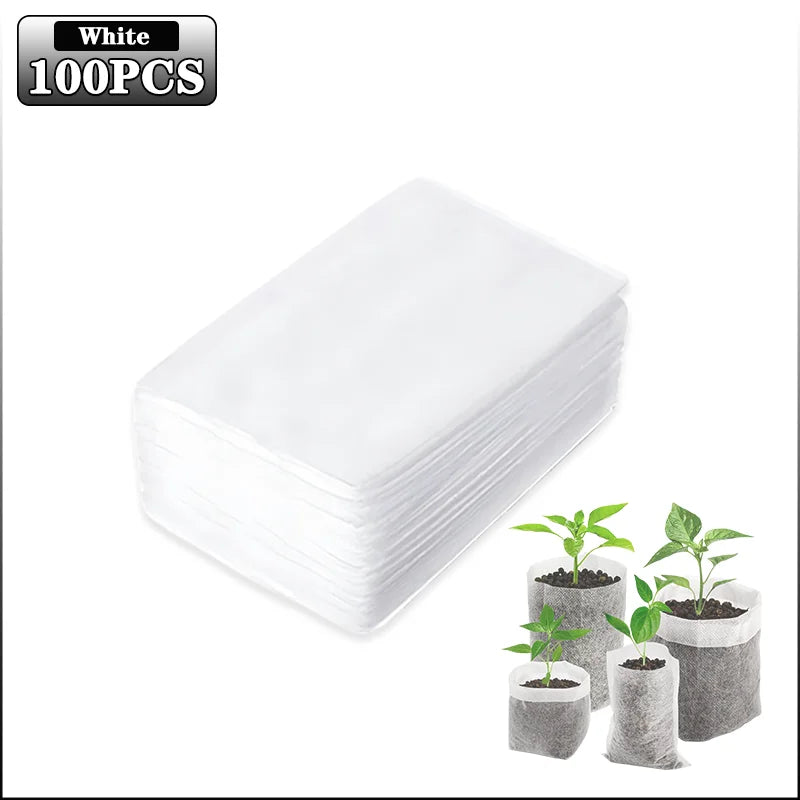 100-1000PCS Fabric Plant Seedling Bags for Vegetables Flowers Herbs and Plant Growth Eco Friendly Nursery Pots Gardening Bags Oasis Select White-100PCS Folded 20x22cm