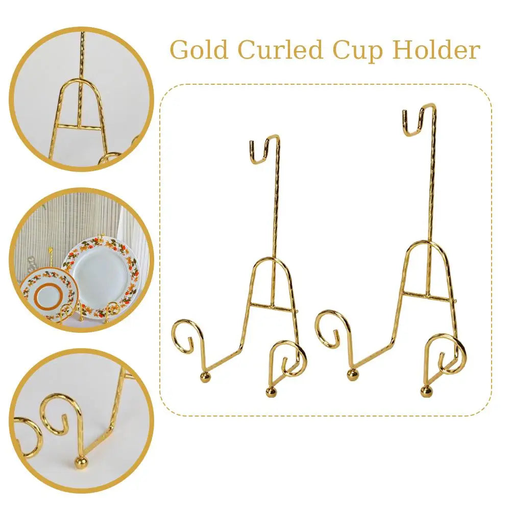Gold Tea Cup & Saucer Display Rack – Stainless Steel Set of 2