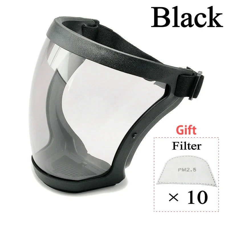Work Protection Mask Full Face Shield Protection Face Anti-fog Anti Splash Transparent Facial Protector Face Protective Screen Oasis Select black and 10Filter