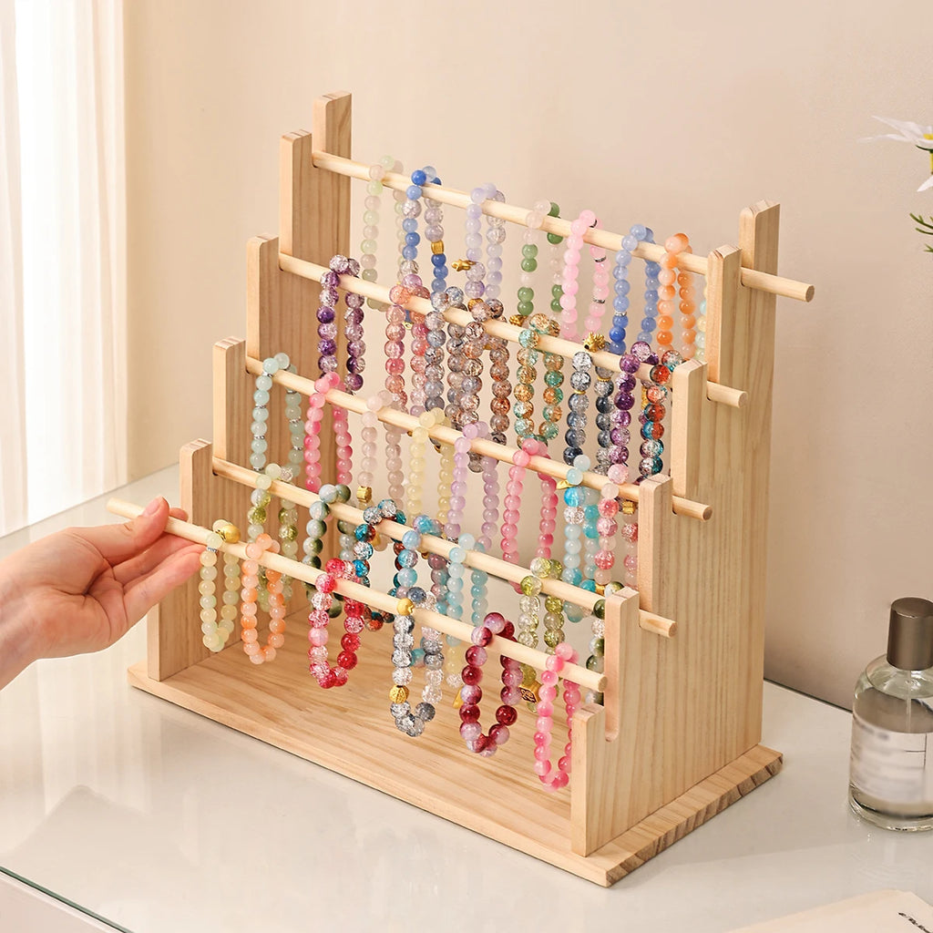 1pc Multi-Functional Wooden Bracelet Tiered Display Stand Head Hairband Jewelry Hanging Rack Bracelet Display Prop Festive Gift Oasis Select
