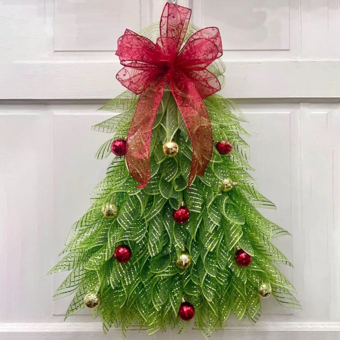 Christmas Tree Wreath Simulation Christmas Wreath Door Decoration Door Hanging Home Holiday Garden Decoration Props Oasis Select Red bow - Glow 50 40cm