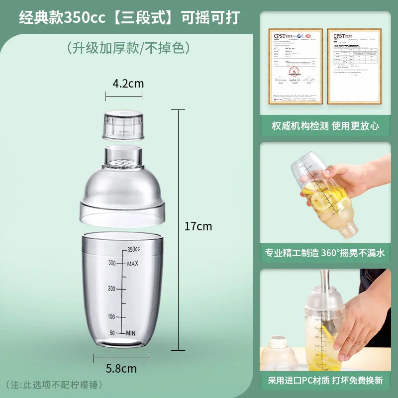 350ml/500ml/700ml/1000ml Plastic Cocktail Shaker Martini Hand Shaker Cup with Scales Milk Tea Wine Drink Shaker Mixer Bar Tools Oasis Select 350cc
