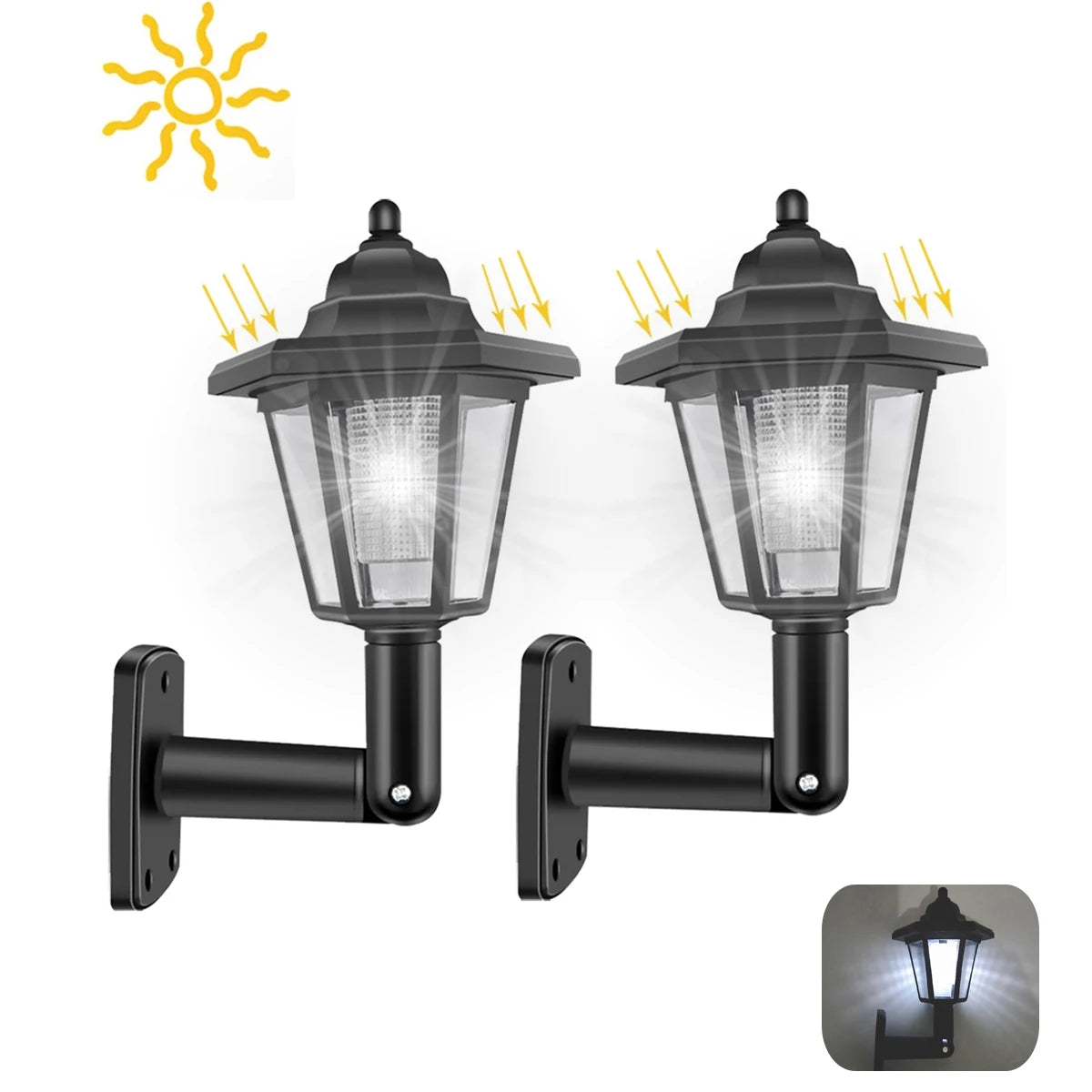 Retro Solar Hexagonal Wall Lantern – IP44 Waterproof Garden Light