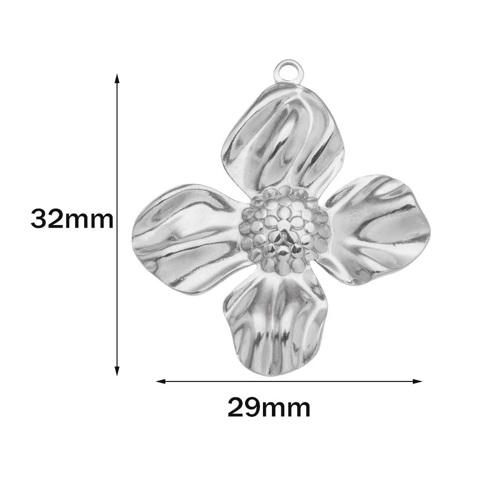 5pcs Gold Stainless Steel Flower Charms Metal Pearl Pendant for DIY Necklace Bracelet Jewelry Making and Crafting Wholesale Bulk Oasis Select Steel 29x32mm