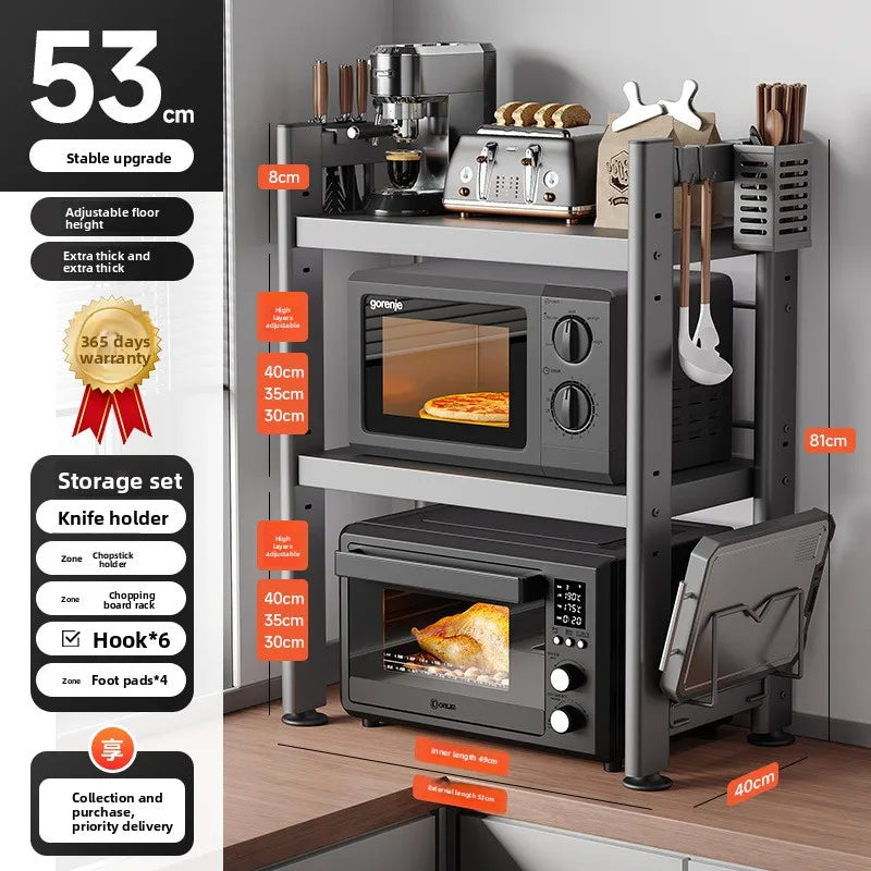 Microwave Rack Countertop Shelf Retractable Double Oven Rice Cooker Storage Shelf Household Oasis Select yuan-hui-3-53