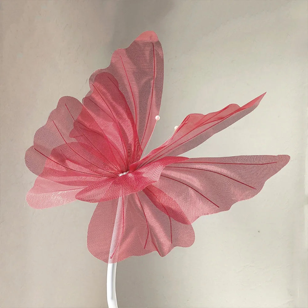 NEW Silk Artificial Butterfly Flowers Colorful Artificial Flowers Flower Head 50cm Giant Butterfly Branch Road Oasis Select Red