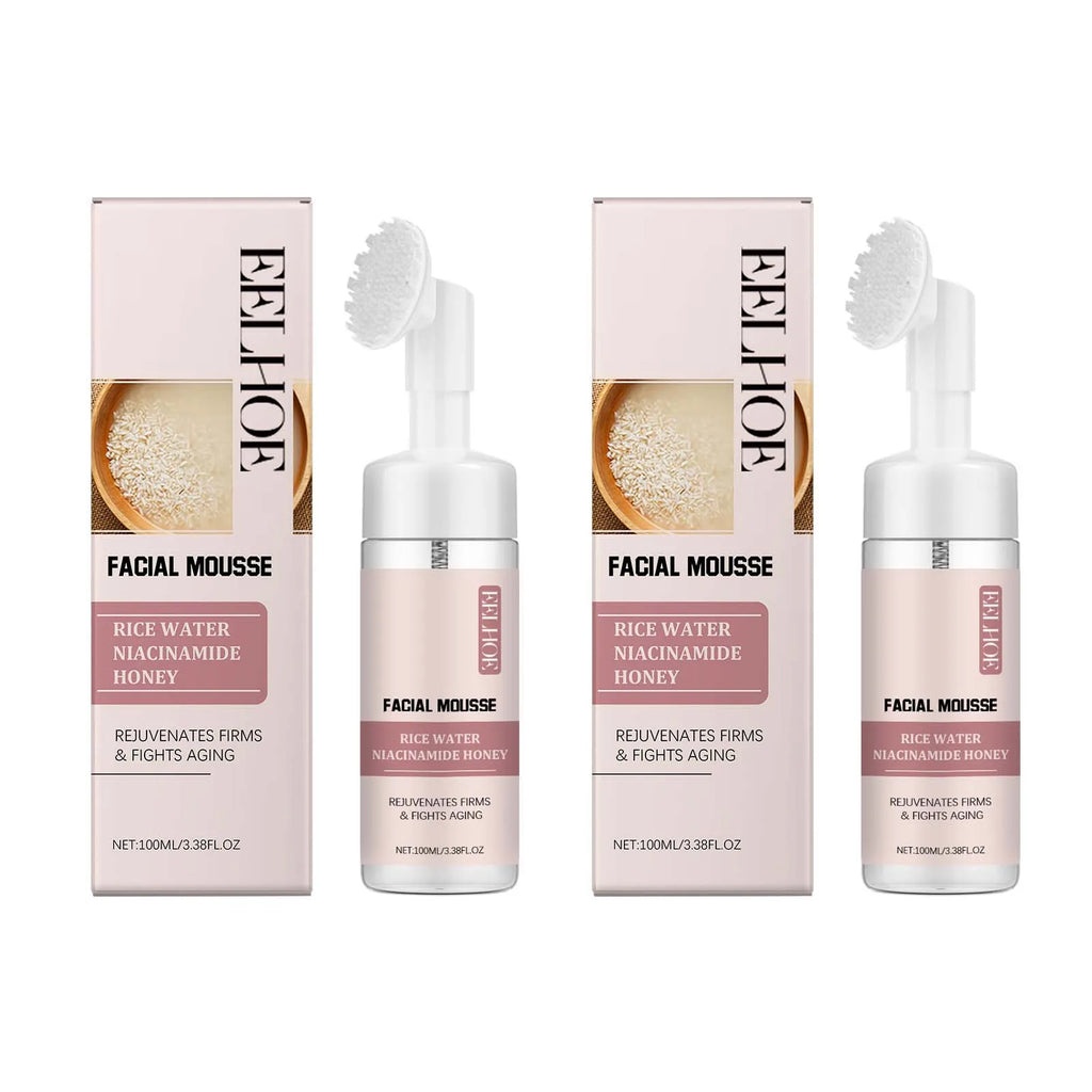 Rice Water Cleansing Mousse Oil Control Deep Cleaning Pores Moisturizing Brightening Soothing Rejuvenation Foam Face Wash Care Oasis Select 2 x 100ml Boxed