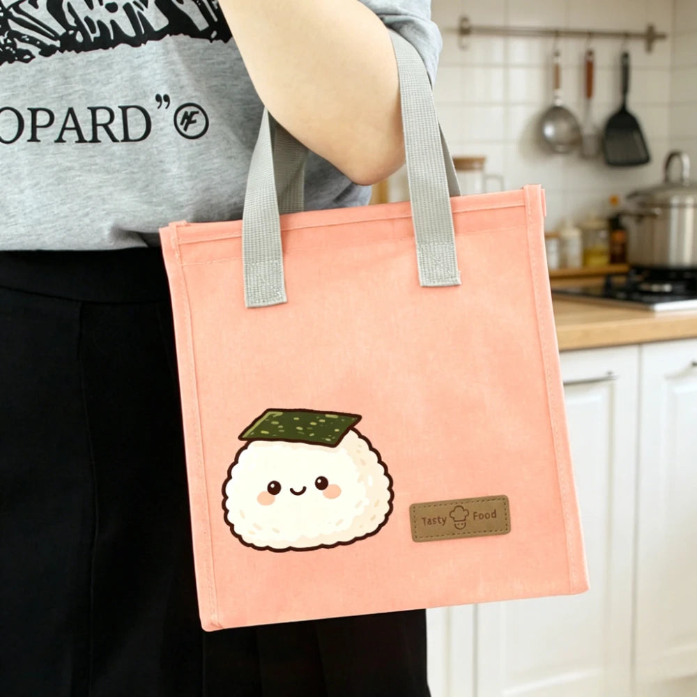 Kawaii Onigiri Print Insulated Lunch Bag Waterproof Oxford Thermal Cooler Tote Bag for School Work Camping Oasis Select