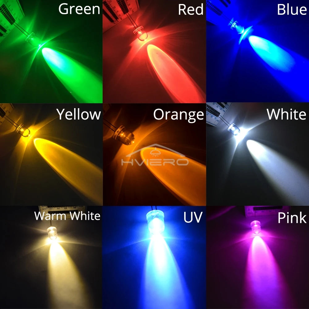 250Pcs 10mm Round Top Ultra Bright LED Diodes Multi-Color