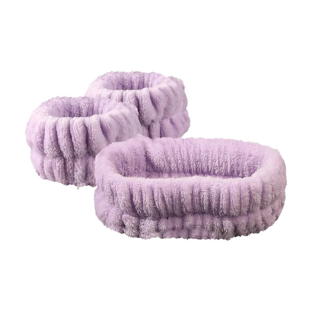 Wash Face Headbands For Women Coral Fleece Hair Bands Cuff Waterproof Bands Absorbent Wristbands Head Band Hair Accessories Set Oasis Select Purple 3Pcs Coral fleece