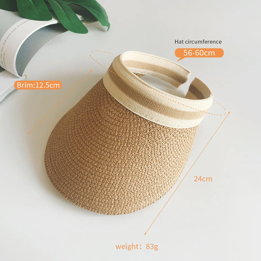 Cycling Caps Wide Straw Visors Sun Visor Hats For Women Foldable Beach Visors Summer Roll Up Ponytail Beach Camping Photo Hat Oasis Select