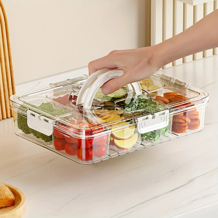 Divided Plate with Lid, Food Storage Box, Snack Box, 4/8 Grid Snack Box, Fruit Storage Box for Refrigerator, Vegetable, Fruit Oasis Select Clear Transparent 8-cell
