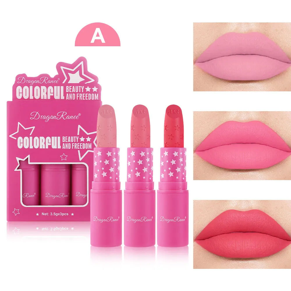 Dragon Ranee 3-Pc Matte Lipstick Set – Waterproof & Long Lasting