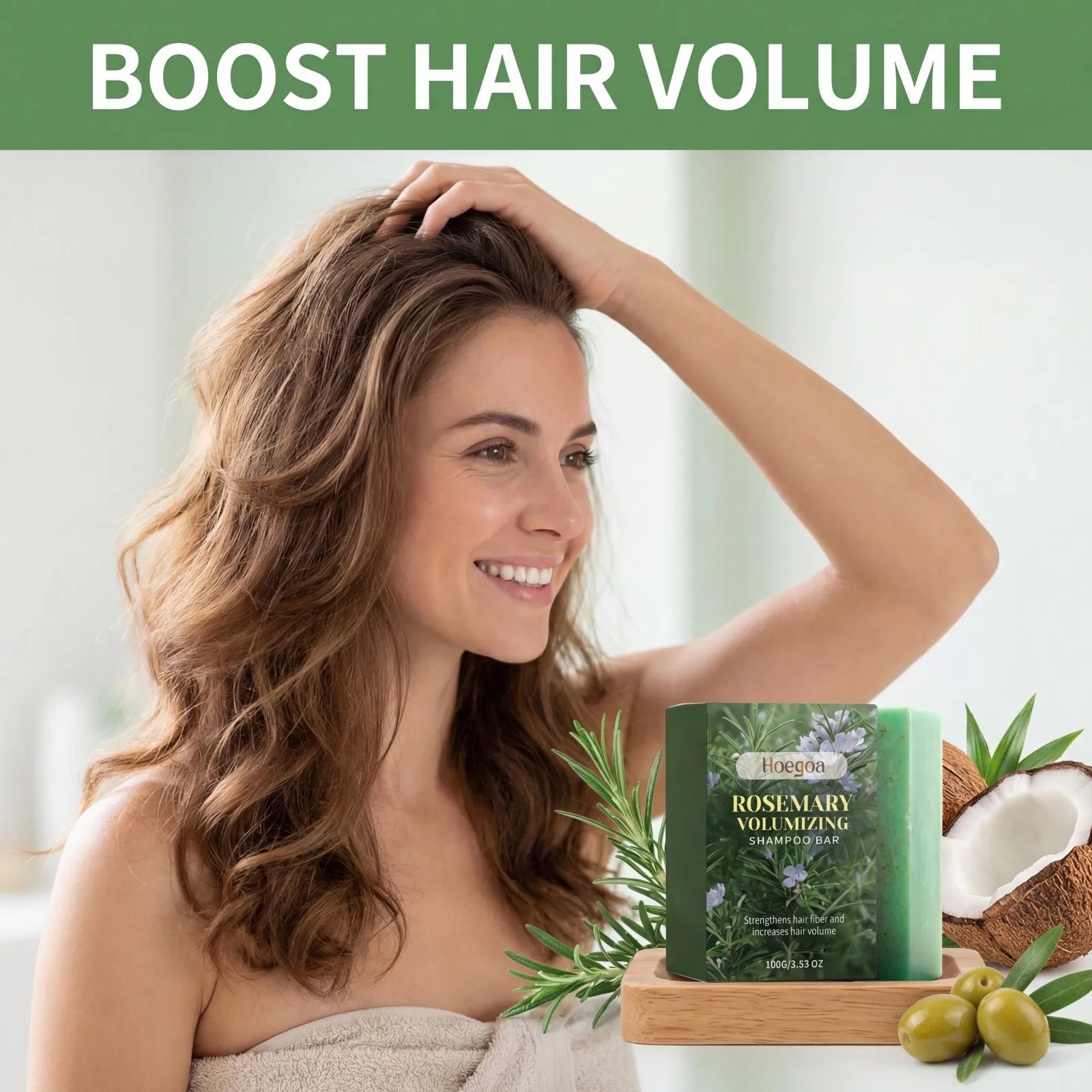 Rosemary Volumizing Shampoo Bar Gentle Cleansing Soothe Scalp Natural Oils Strengthen Hair Frizz Control Smooth Shiny 100g Oasis Select