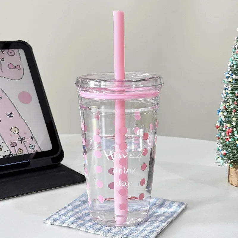 450ml Clear Plastic Reusable Straw Cup with Lid, for Tea Coffee Iced Drinks, Daily Use Portable Travel Water Mug Drinkware Oasis Select