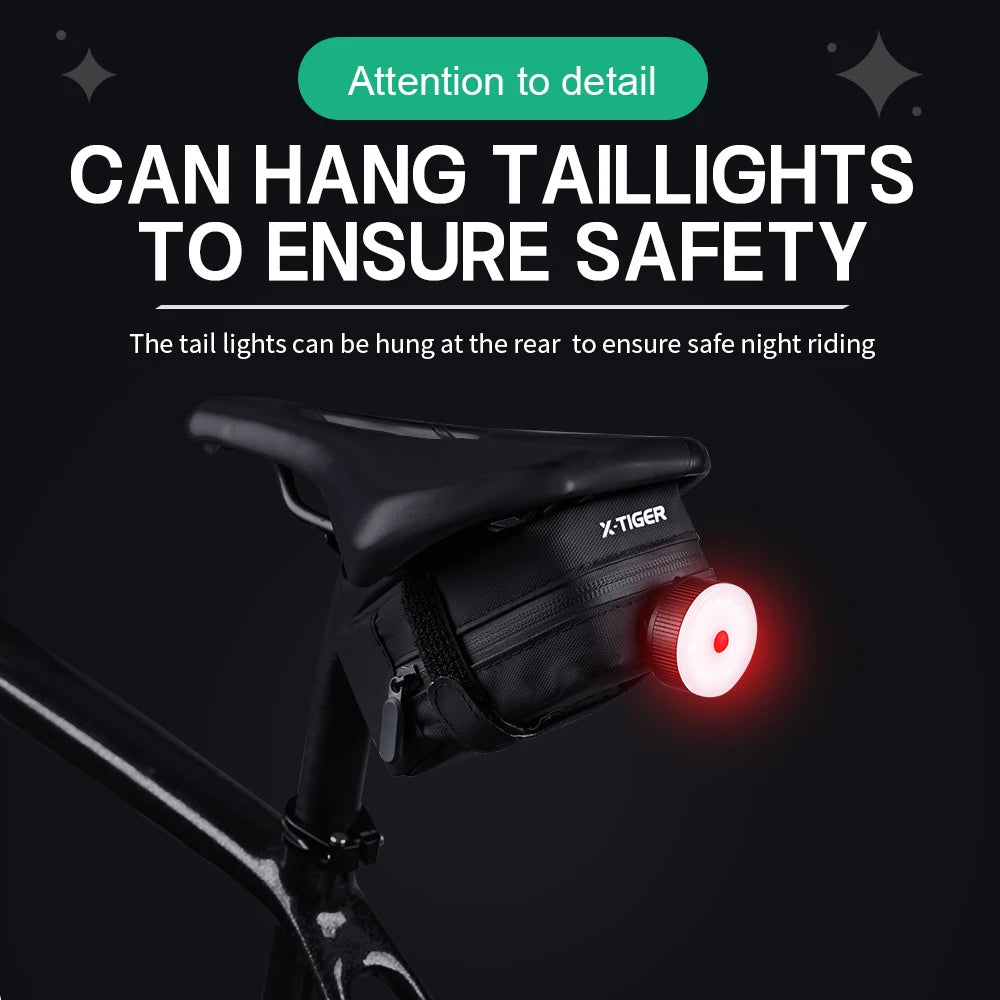 X-TIGER Mini Bicycle Saddle Bag Portable Waterproof Reflective MTB Road Bicycle Storage Bag Tail Light Bag Bike Accessories Oasis Select