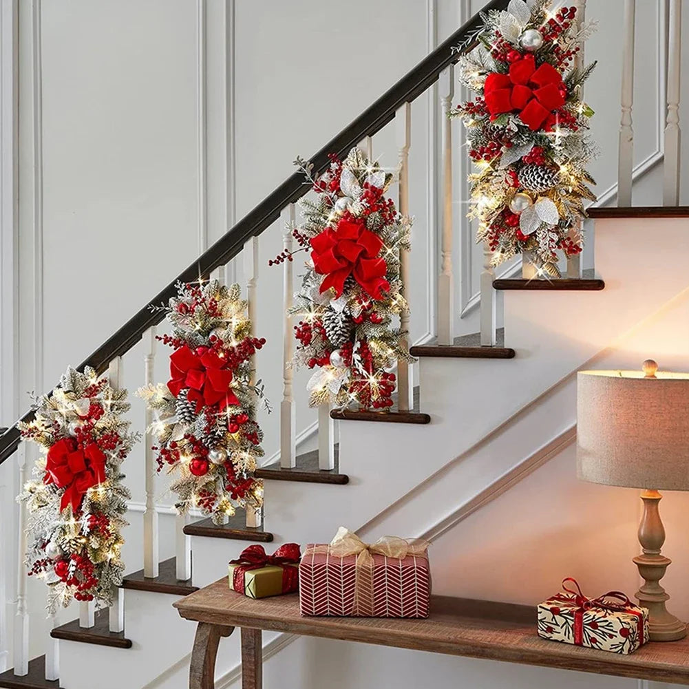 Gold/Red/Green Christmas Ornaments Berries And PVC Branches Bows And Pine Cones Cordless Pre-installed Light Hanging Loops Oasis Select blue China Mainland