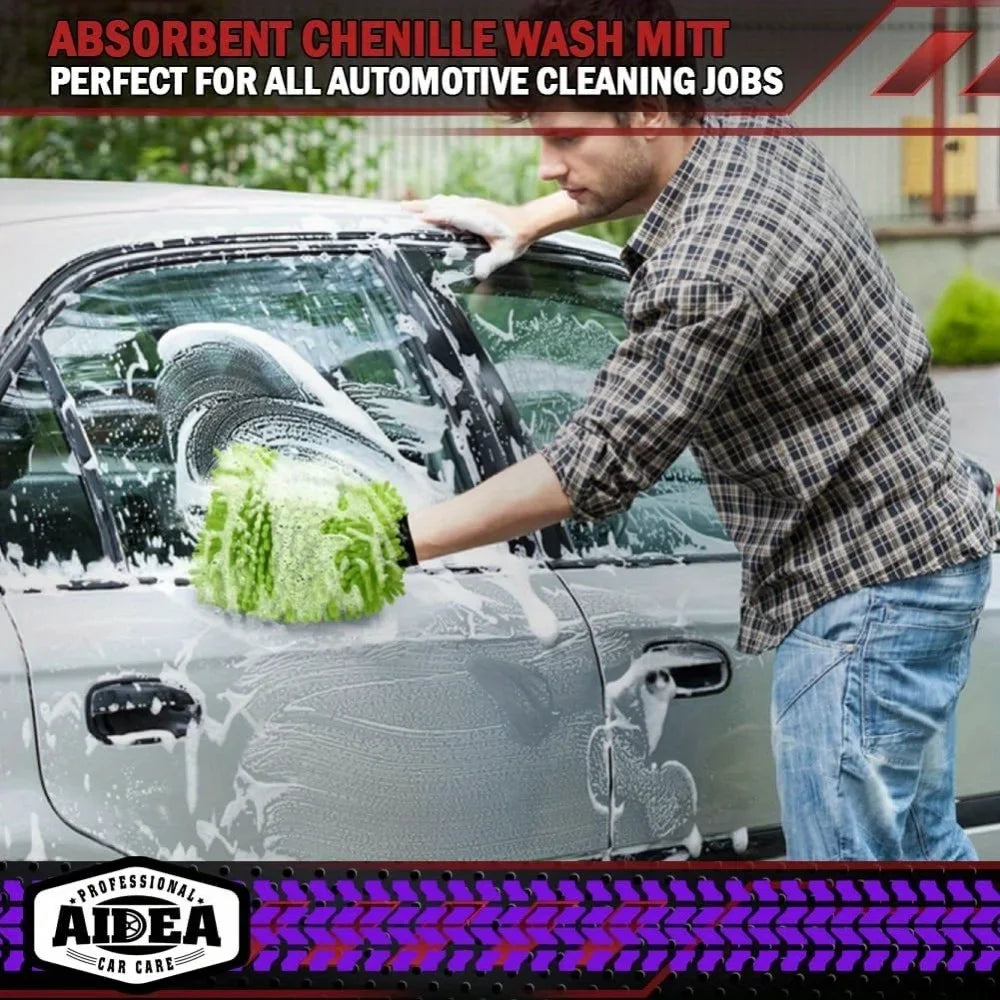 Car Cleaning Microfiber, 2-piece Set - Scratch Free and Lint Free, High-quality Lint Microfiber Car Wash Gloves - Green Oasis Select