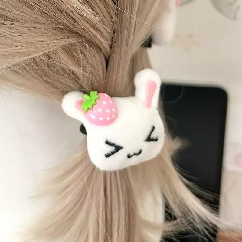 Strawberry Plush Bunny Hair Scrunchie | Elastic Ponytail Tie Hair Scrunchie Oasis Select