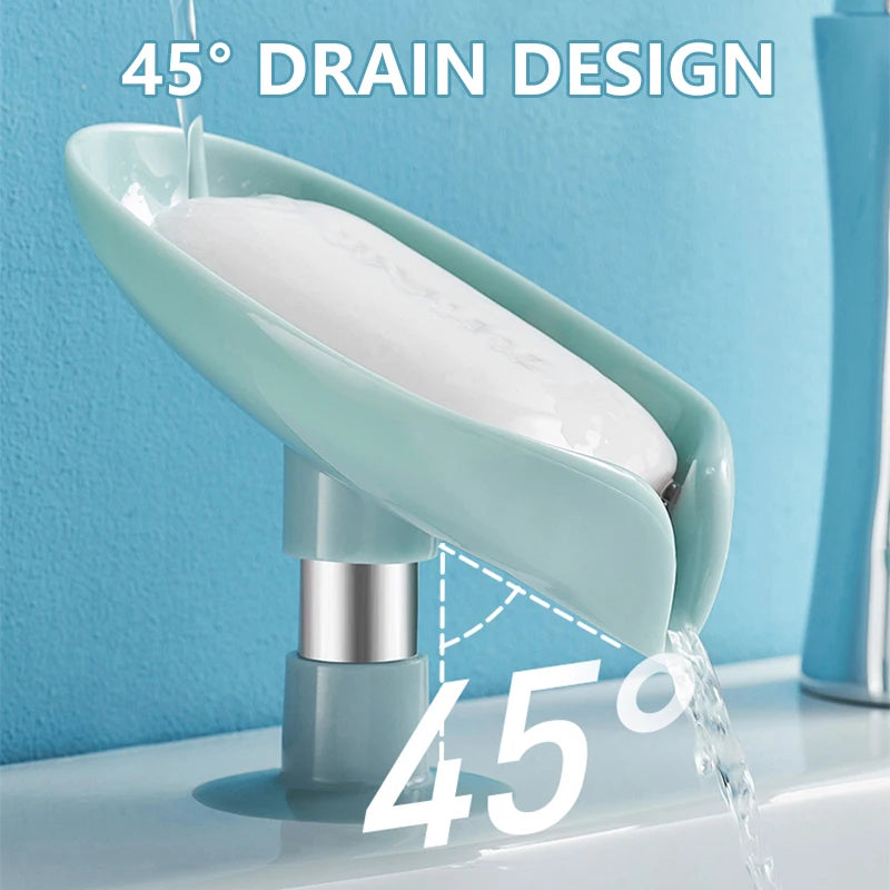 Soap Holder Drain Water Soap Dish Leaf Shape Soap Box Shower Soap Drainer Suction Cup Soap Container Modern Bathroom Accessories Oasis Select