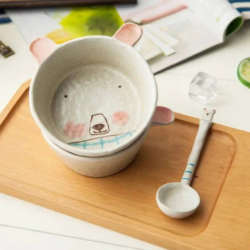 Jingdezhen Hand-painted Ceramic Spoon Cute Bear Dessert Spoon Ustic Ceramic Handmade Gift For Couples Kitchen Tablewear Oasis Select