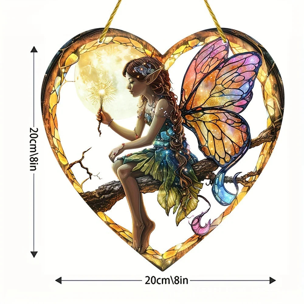 New Colorful Fairy Angel Art Flower Suncatcher Stained Window Hanging Heart Shape Acrylic Pendant For Home Garden Yard Ornament Oasis Select Style 1