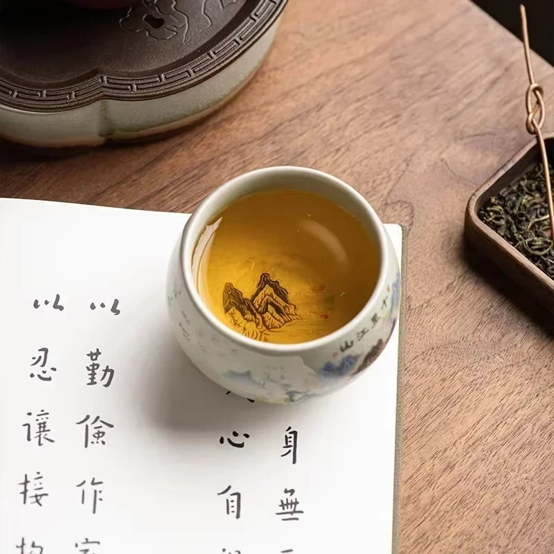 1PC Tea Cup Exquisite Ice Crack Glaze Ceramic Tea Cups Hand-painted Porcelain Master Cup Exquisite Teacup Tea Accessories Oasis Select
