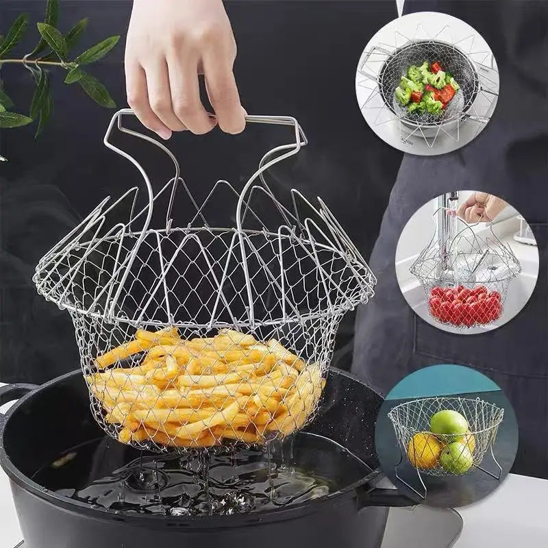 1pcs Stainless Steel Foldable Multifunctional Fryer Basket French Fry Strainer Kitchen Appliance Is Durable Oasis Select