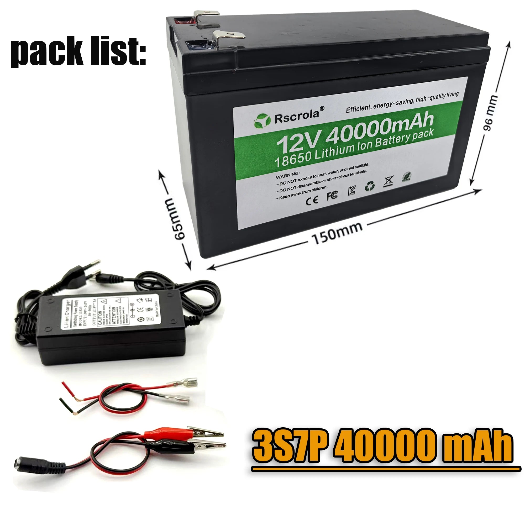 Black 12V Battery 40Ah 30Ah 20Ah 18650 Lithium Battery Pack Sprayer Built-in High Current BMS Electric Vehicle Battery Oasis Select 12V 40000mAh