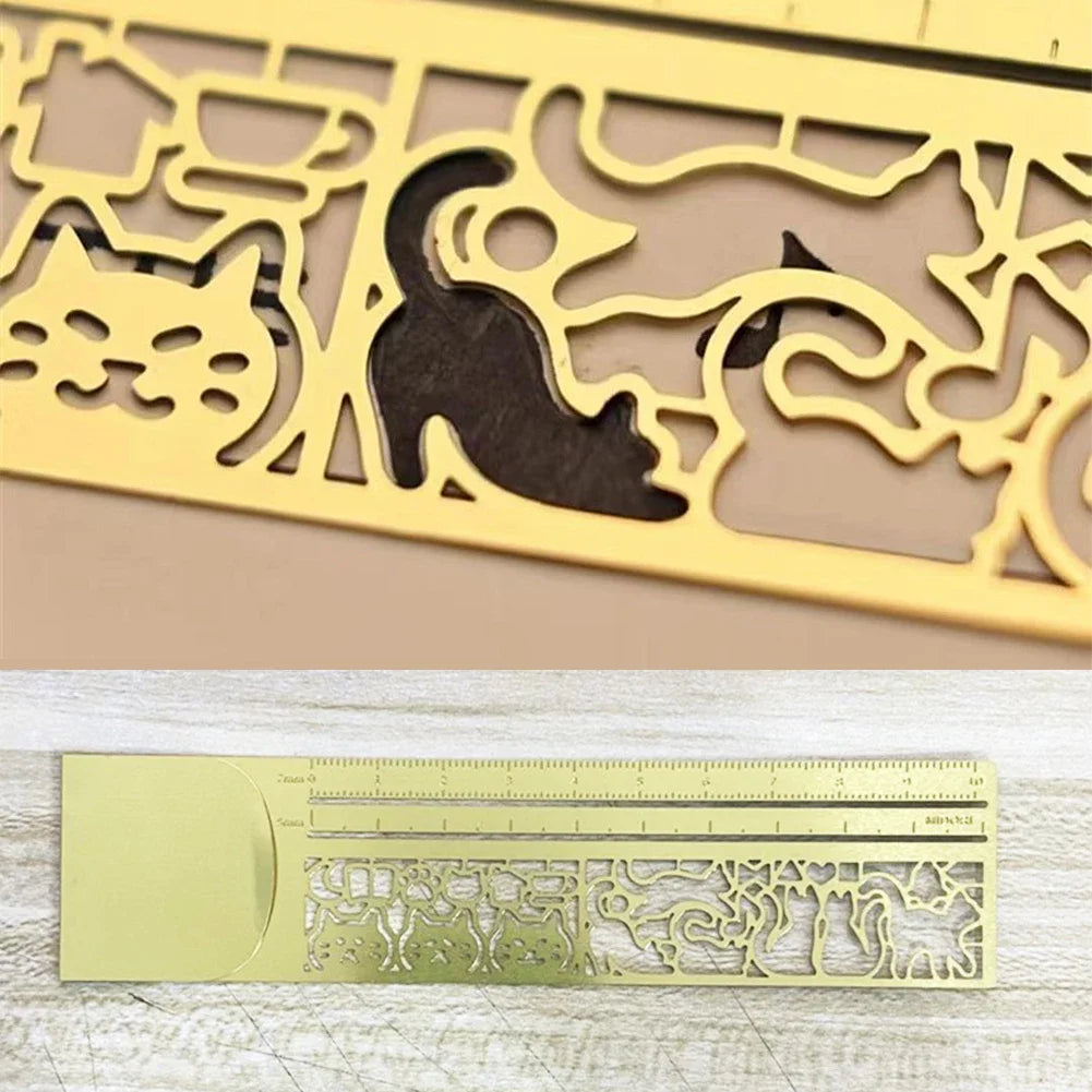 Cute Cat Hollow Metal Bookmark Ruler – Stencil & Journal Tool