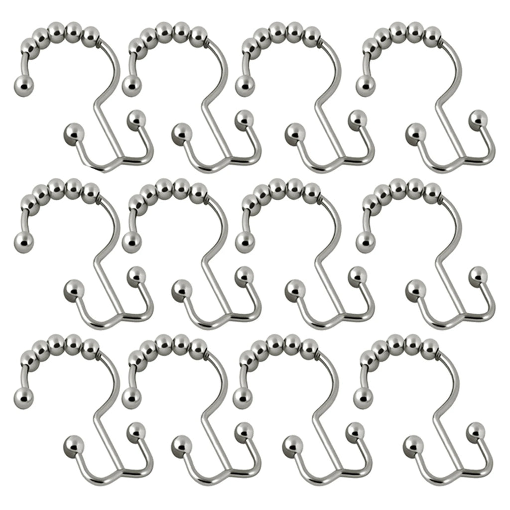 12-Pack Double-Sided Shower Curtain Hooks | Rustproof Stainless Steel