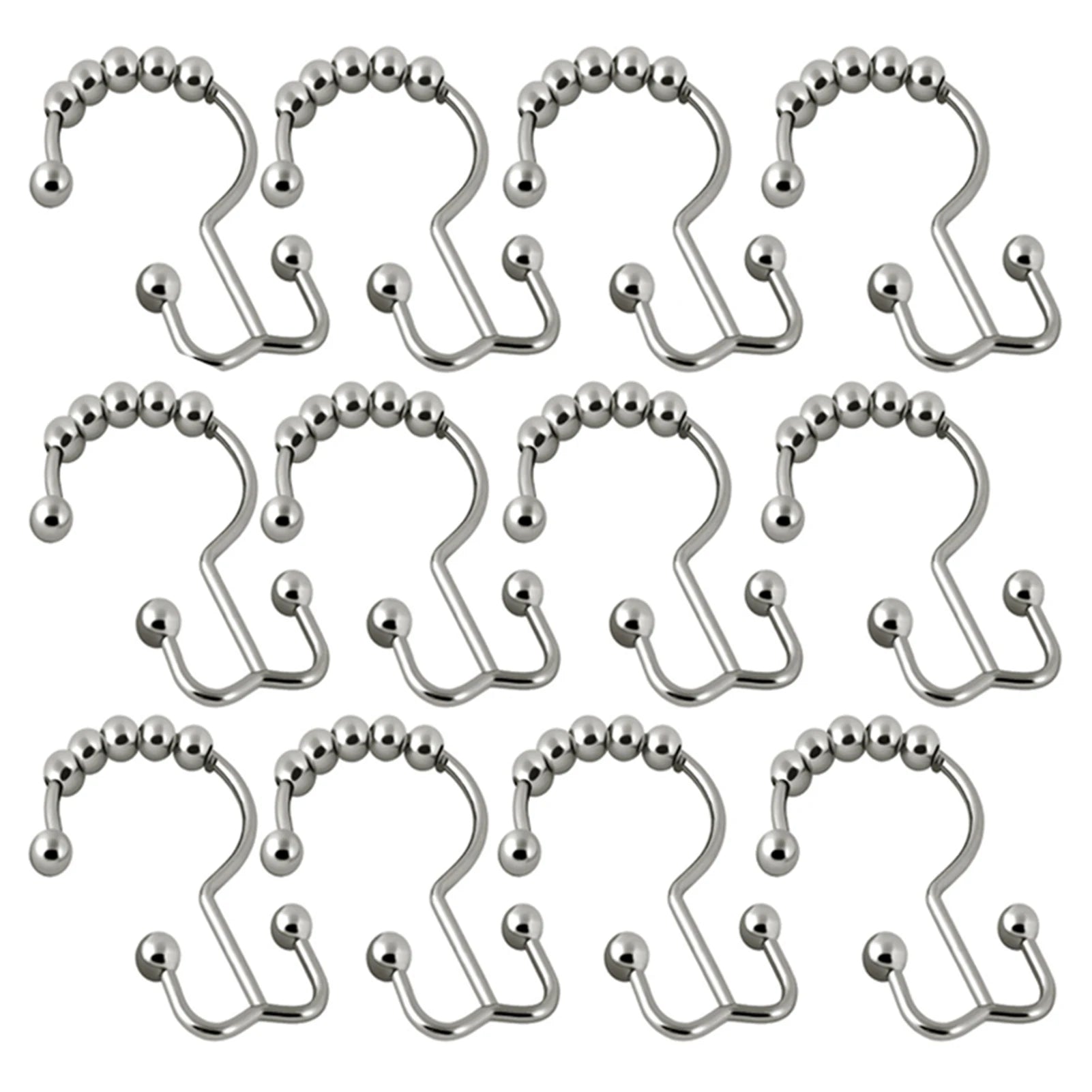 12-Pack Double-Sided Shower Curtain Hooks | Rustproof Stainless Steel