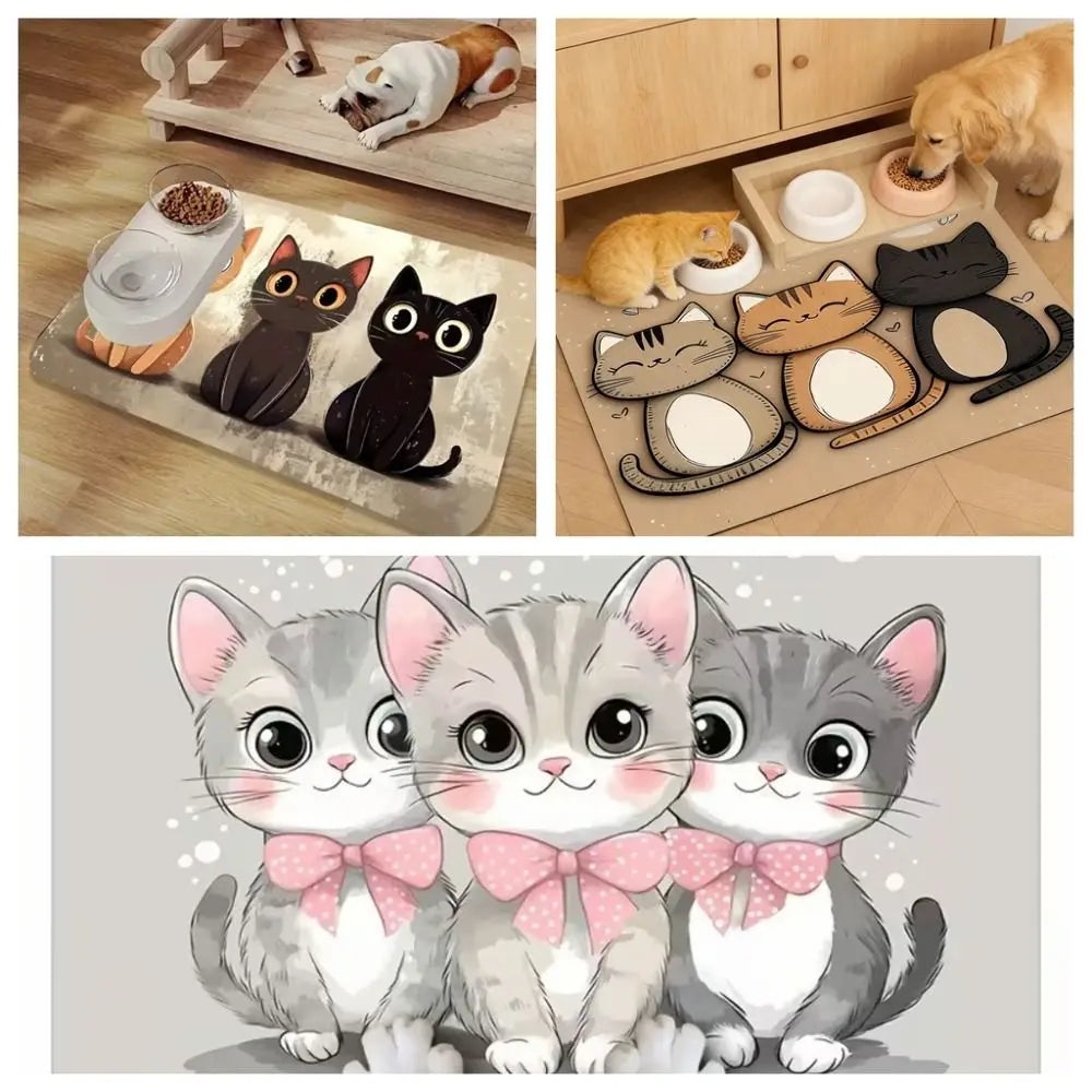 Practical Cartoon Cat Feeding Mat Non-slip Diatom Mud Dog Food Bowl Mat Quick-dry Desktop Pet Bowl Pad for Pet Shop Oasis Select