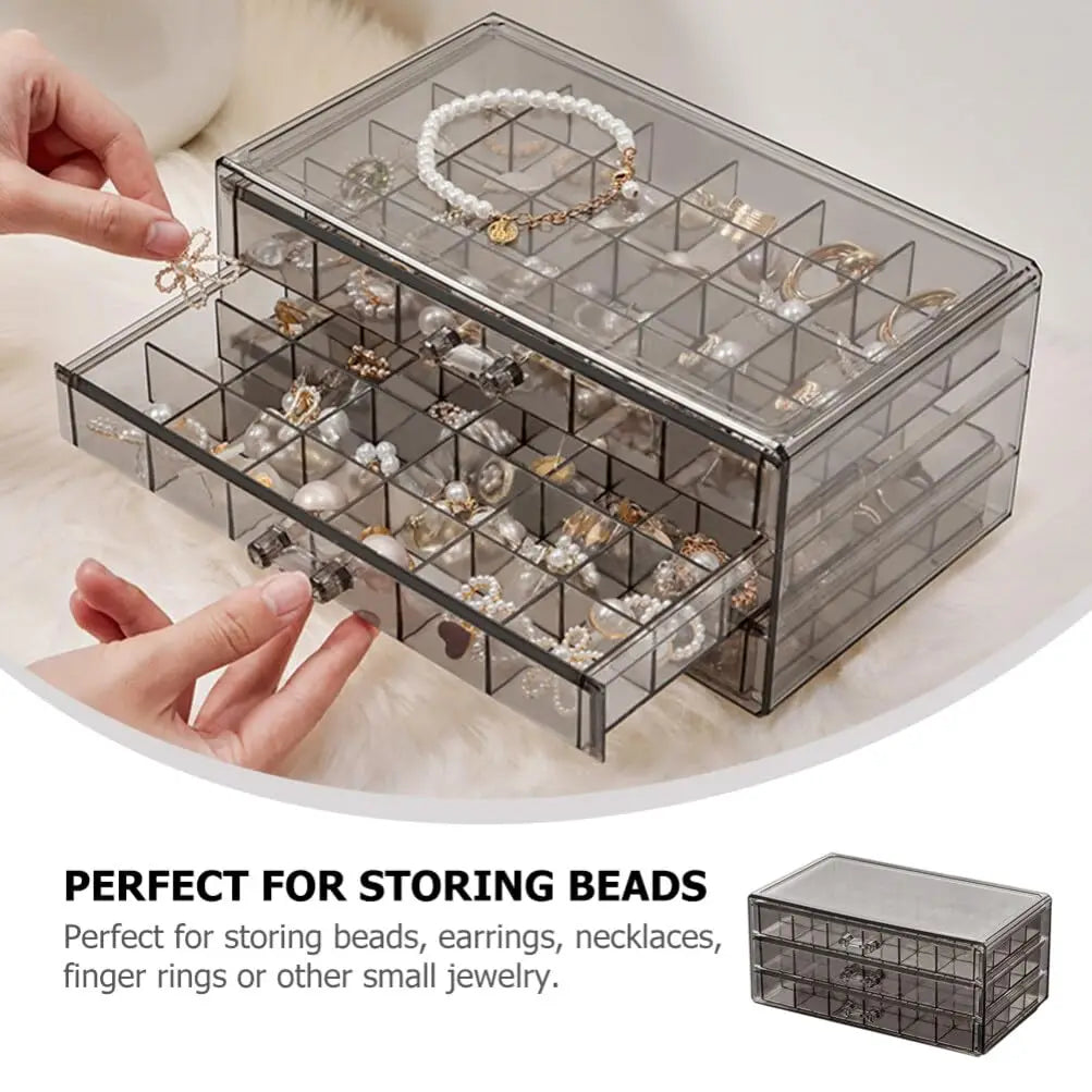 Multi-Compartment Jewelry Storage Box, Acrylic Transparent Earrings Drawer Box With Three-Layer 72-Grid High-Capacity Portable Oasis Select