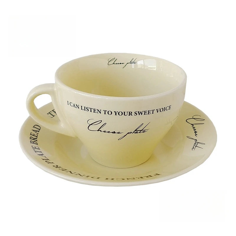 Coffee Mugs Ceramic Milk Tableware Tea Tools Cute Ins Korean Style Oatmeal Breakfast Drink Juice Tea Cup and Saucer Sets Oasis Select Black