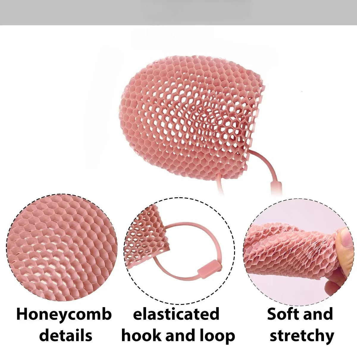 Honeycomb Exfoliating Shower Finger Caps, available in multiple colors, cleanses the skin and is safe, breathable and odorless. Oasis Select Pink