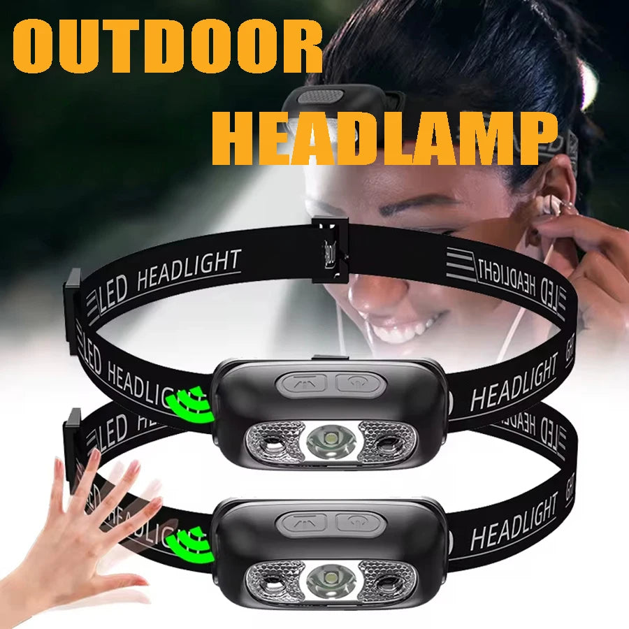 Strong Light Headlamp Portable LED Sensor Headlamp USB Rechargeable Head Flashlight Outdoor Camping Fishing Emergency Lantern Oasis Select