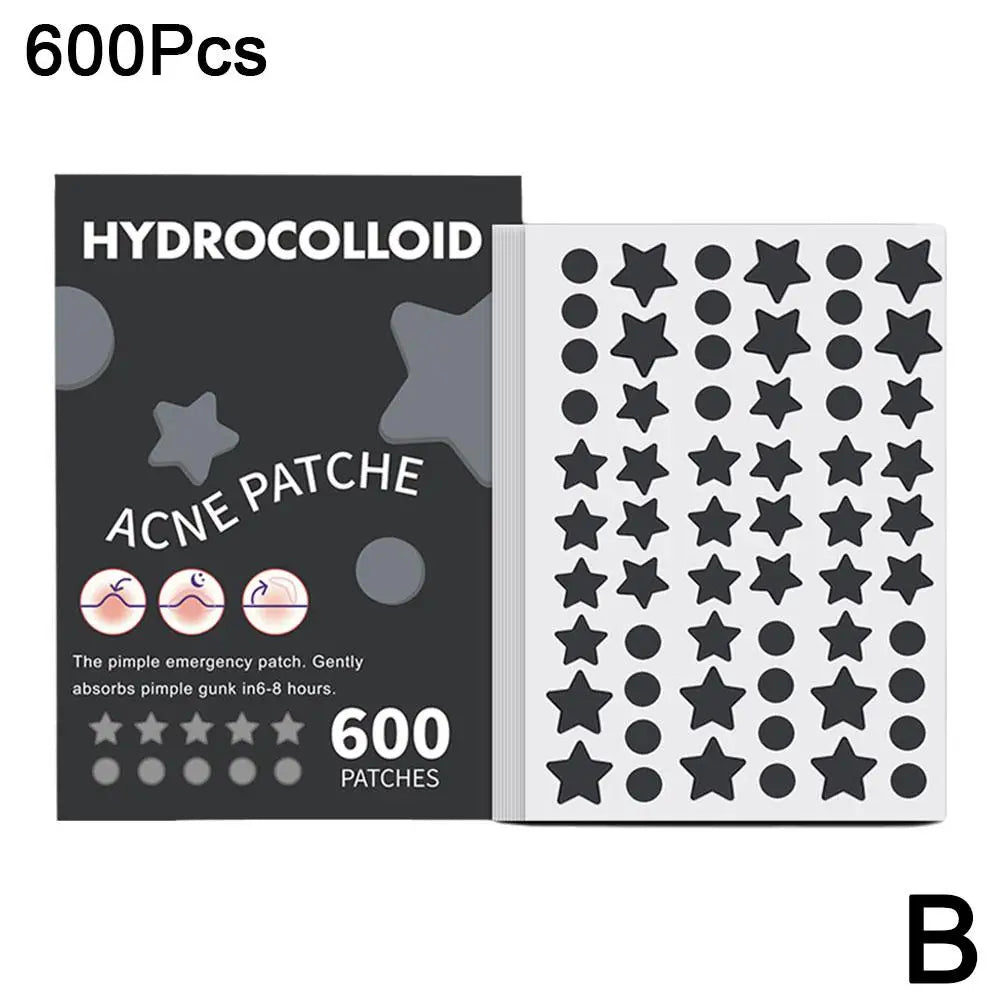 600 Counts Colorful Star Spot Acne/Pimple Patch For Face, Hydrocolloid Cute Star Shaped Acne Patch Invisible Zit Cover Stickers Oasis Select black