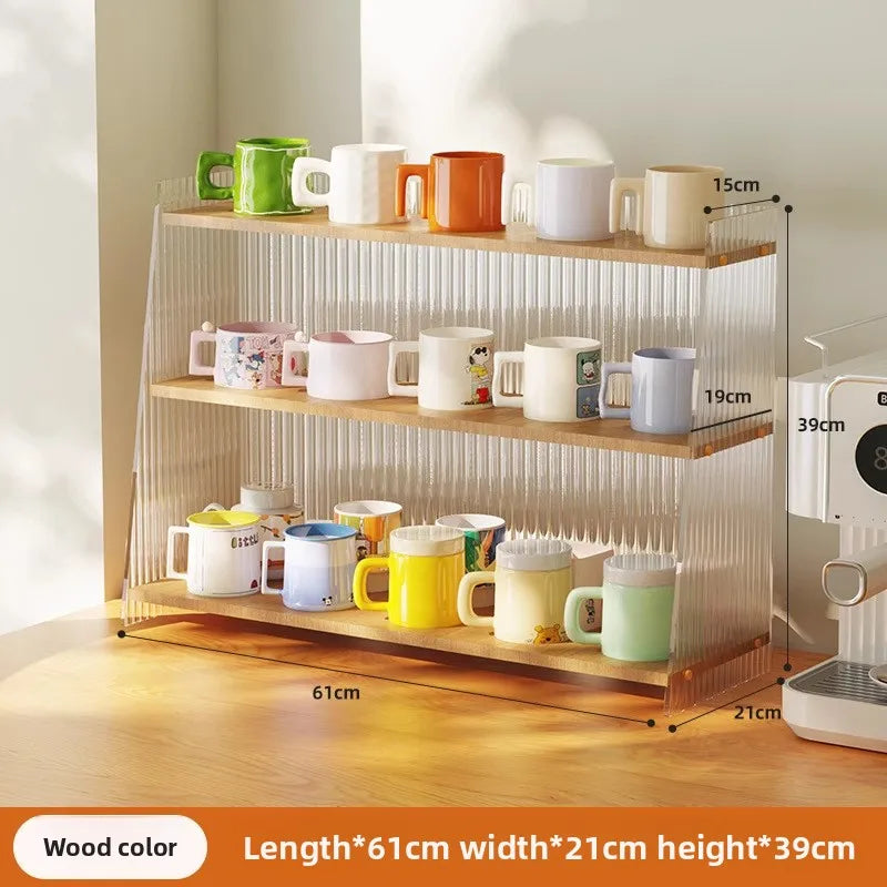 Multi-functional Desktop shelf Acrylic cup holder Water cup holder Household multi-layer storage rack sturdy and durable Oasis Select Log color 61