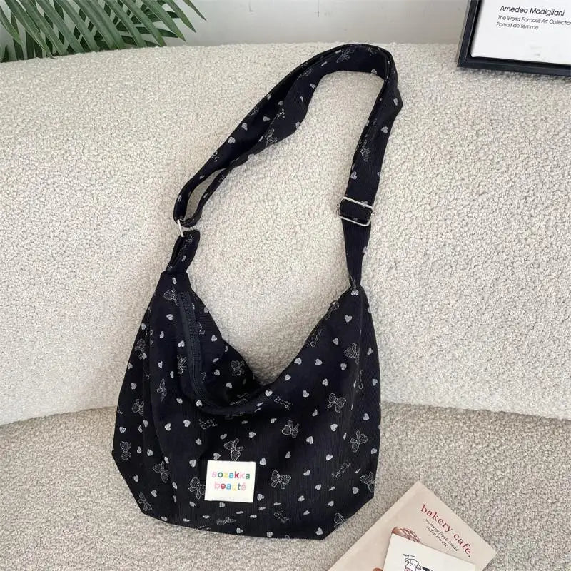 Women's Bow Corduroy Crossbody Bag | Casual Canvas Shoulder Bag