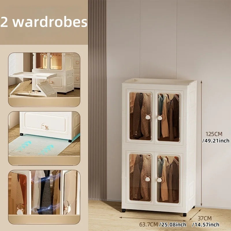 Foldable Storage Cabinet,Multi-Tier Heavy-Duty Organizer with Single/Double Door Design,Rolling Wheels for Living Room/Bedroom Oasis Select Tawny 2 Large