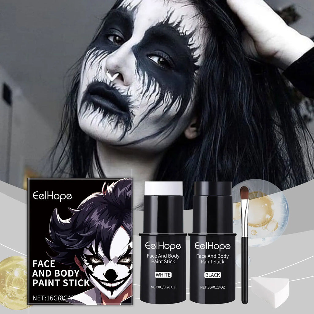 Halloween Black White Face Body Paint Kit Full Coverage Lighweight Foundation Clown Joker Makeup Festive Makeup Accessories Set Oasis Select