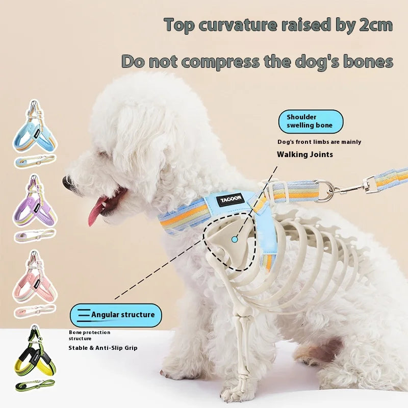 Ins Rainbow Chest and Shoulder Strap Dog Leash Breathable Small and Medium-sized Dog Bichon Hound Leash Vest Dog Collar Oasis Select