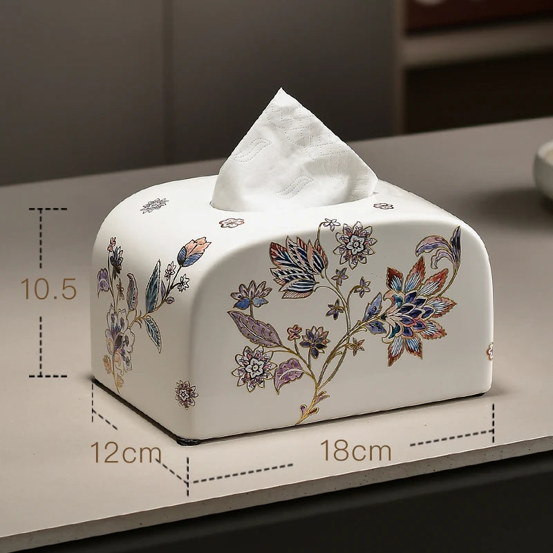 New Chinese Retro Ceramic Tissue Box Living Room Coffee Table Tea Room Storage Paper Drawer High-end Feeling Oasis Select B