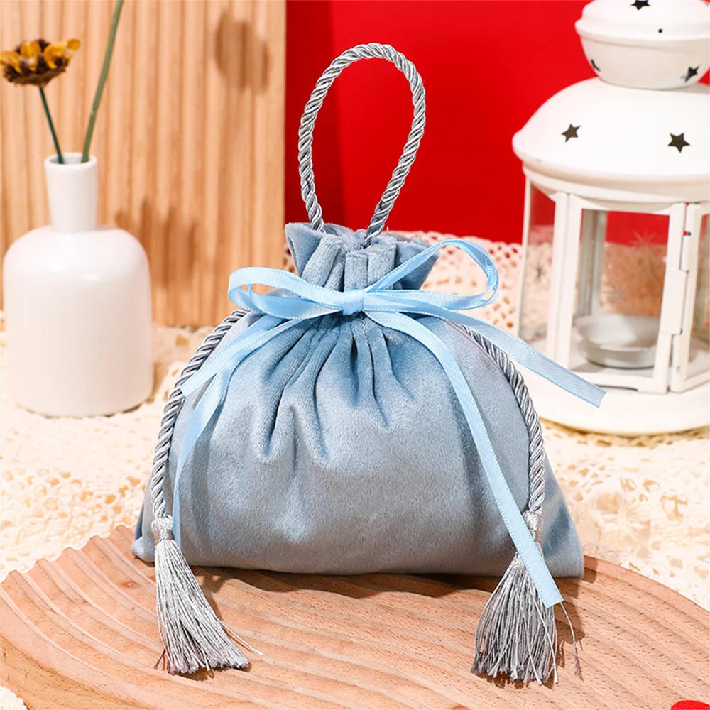 Velvet Candy Box Gift Bag Velvet Cloth Drawstring Tassel Bag Wedding Party Candy Pouches Wedding Party Fashion Drawstring Pocket Oasis Select Blue 1 Other